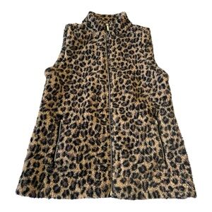 Calvin Klein leopard print fuzzy sheep vest zipper front closure